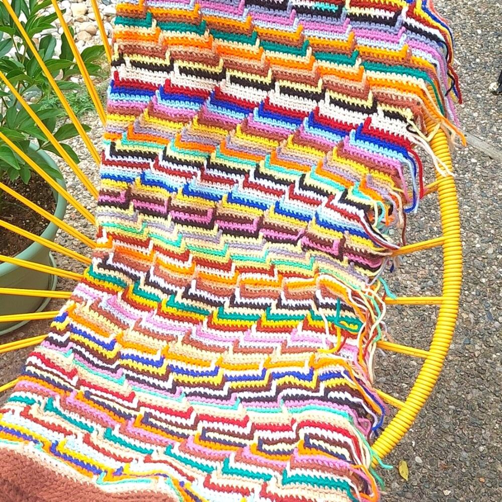 Multicolor Zigzag Pattern Vintage maximalism Granny crochet blanket throw